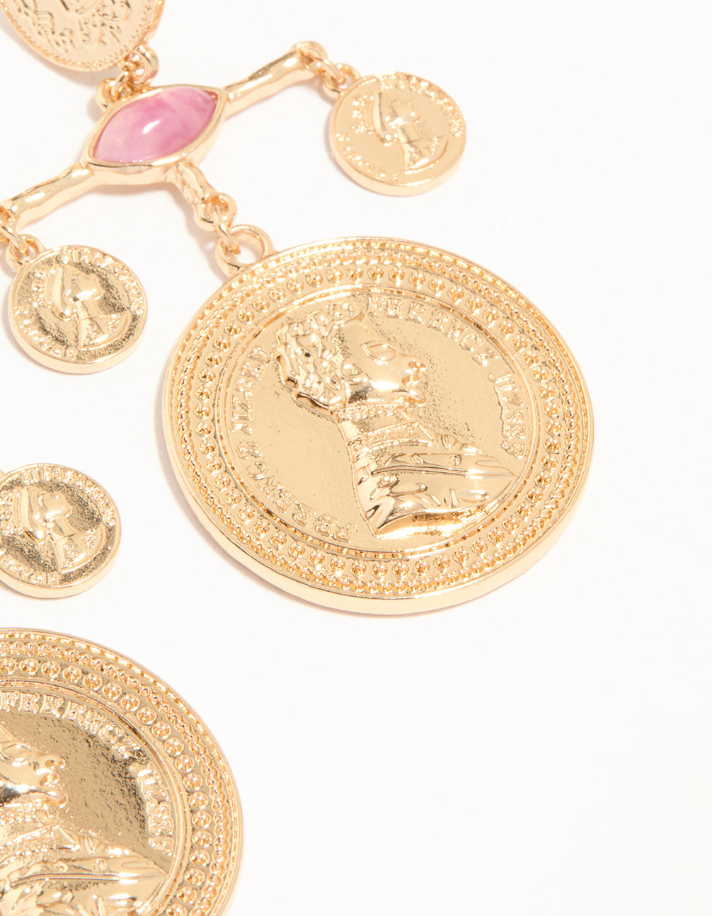 Gold Pink Marble & Coin Mobile Drop Earrings