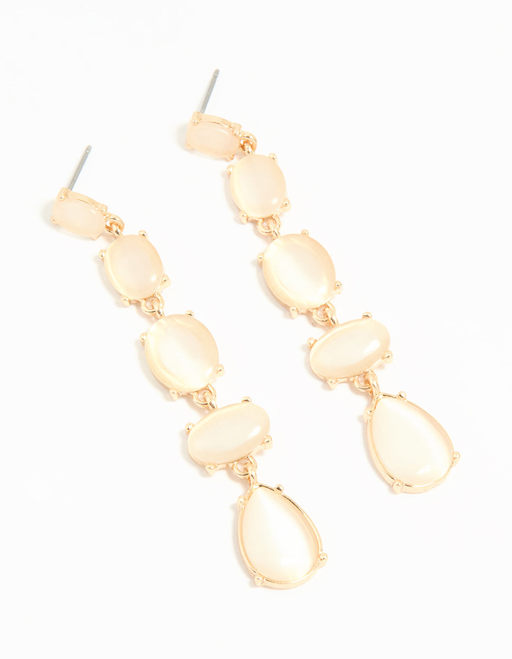 Gold White Stone Multirow Drop Earrings