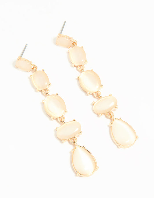 Gold White Stone Multirow Drop Earrings