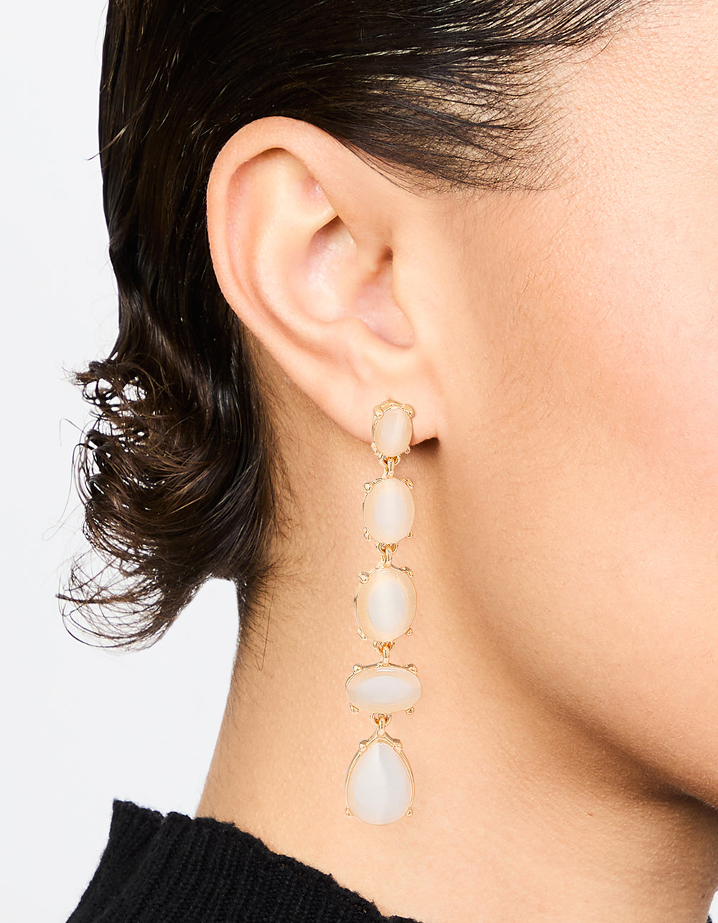 Gold White Stone Multirow Drop Earrings
