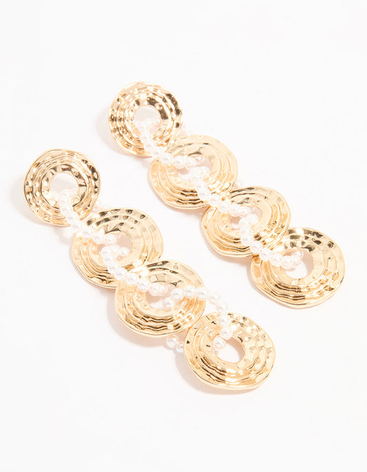 Gold Linked Pearl Drop Earrings