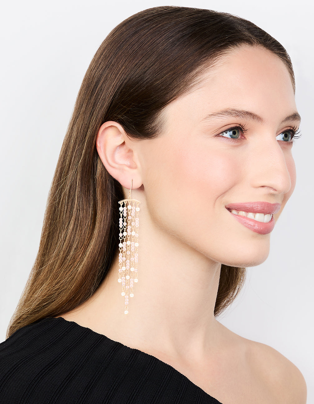 Gold Pearl & Pink Beaded Drop Earrings
