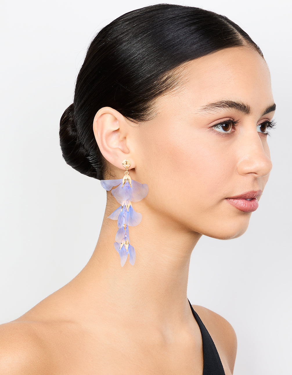 Blue Fabric Flower Chain Drop Earrings