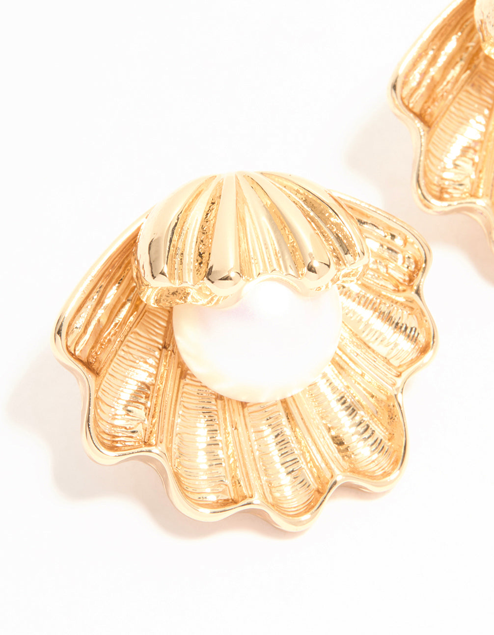 Gold Clam Pearl Stud Earrings