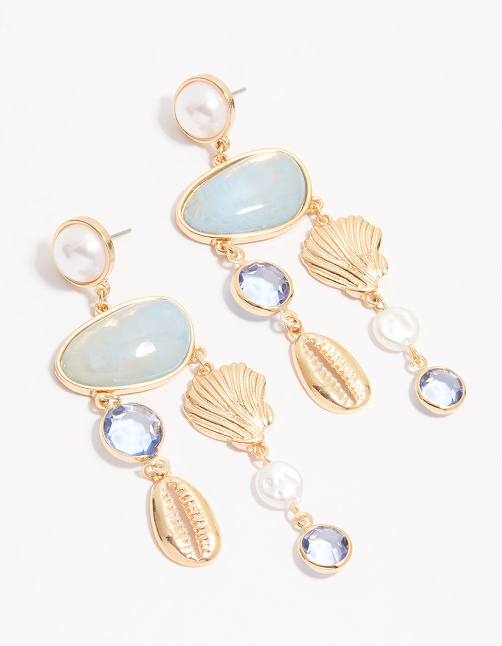 Gold Blue Marble & Shell Mobile Drop Earrings