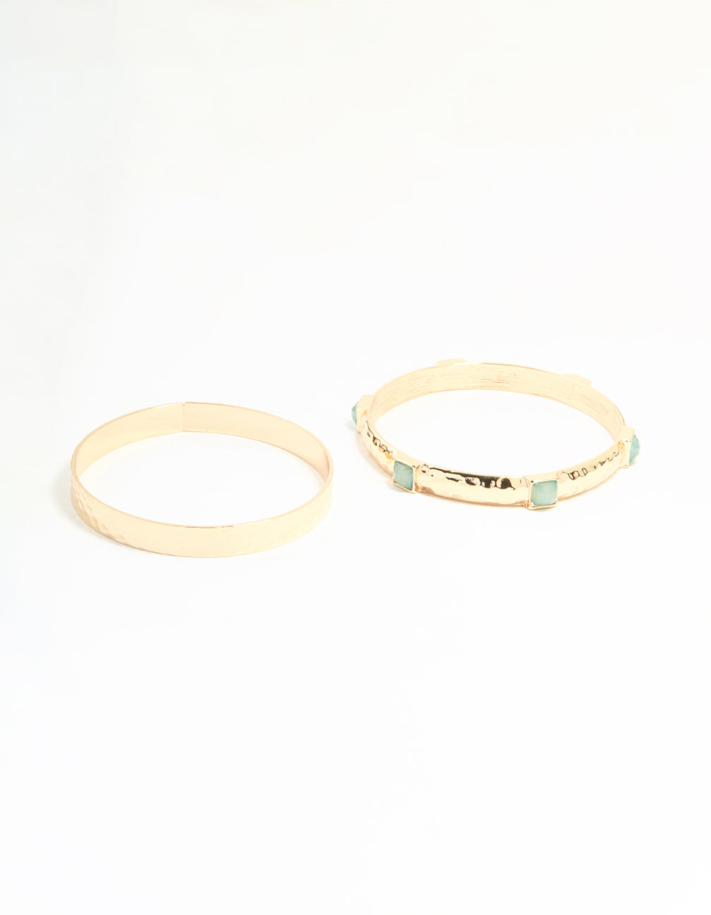 Gold Hammered & Green Gem Bangles 2-Pack