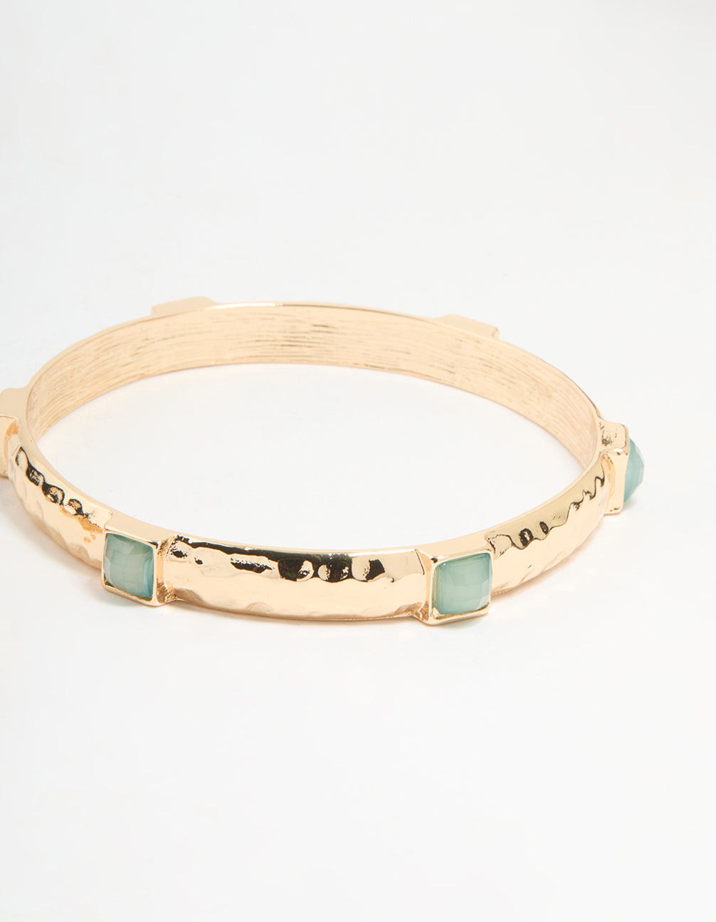 Gold Hammered & Green Gem Bangles 2-Pack