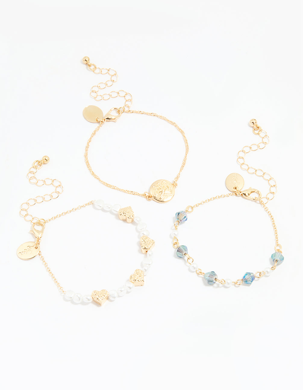 Gold Pearl Heart Beaded Bracelets 3-Pack