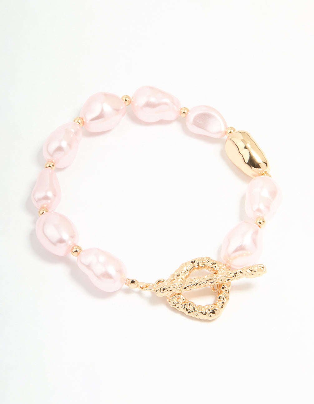 Gold Irregular Pink Pearl Textured T & O Bracelet