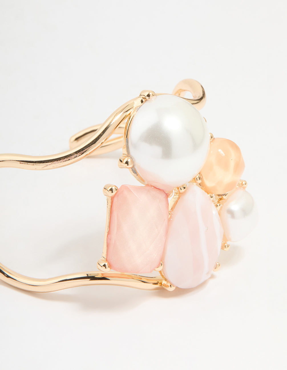Gold Pink & Orange Gem Pearl Wrist Cuff