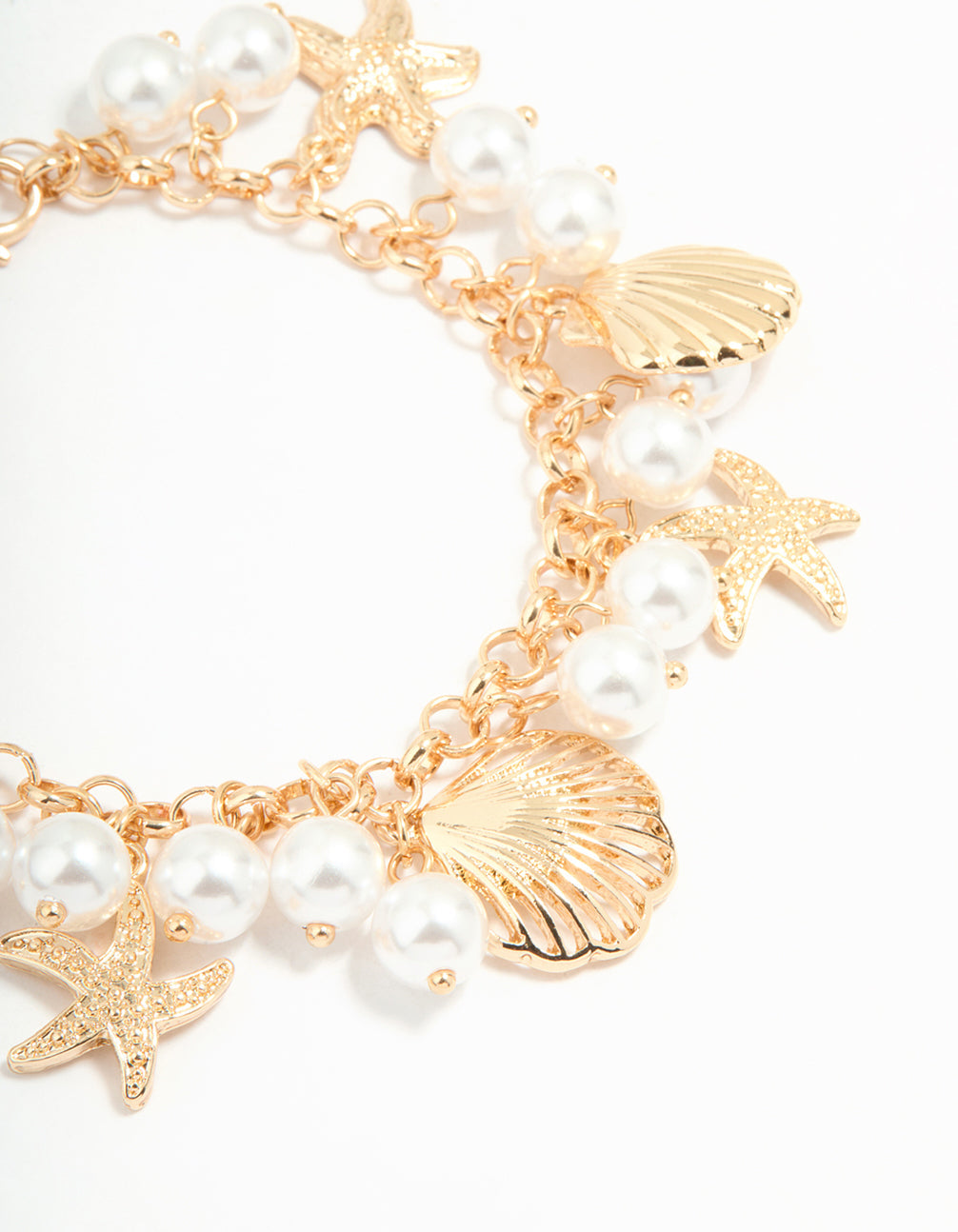 Gold Pearl Mixed Ocean Charm Bracelet