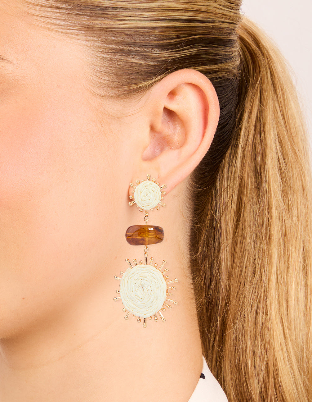 Gold Brown Stone Twisted Drop Earrings