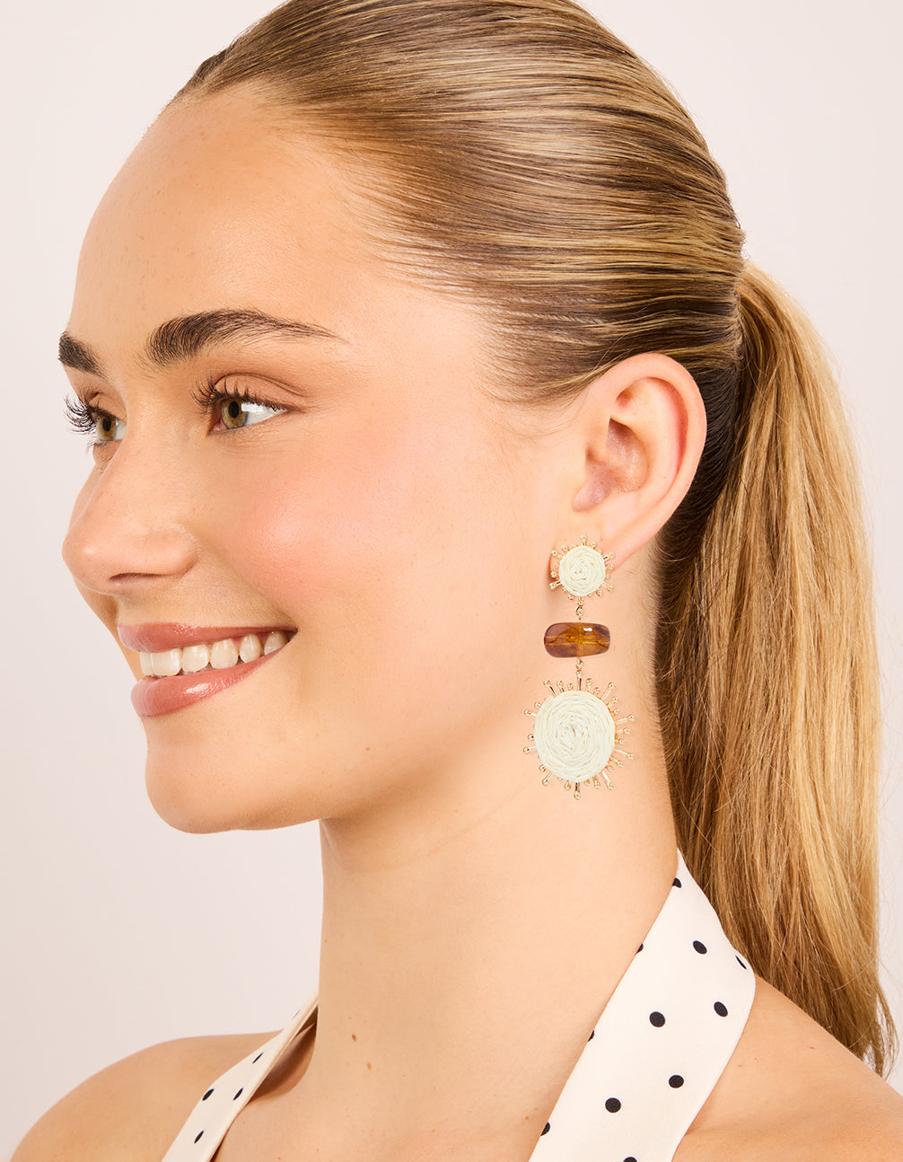 Gold Brown Stone Twisted Drop Earrings