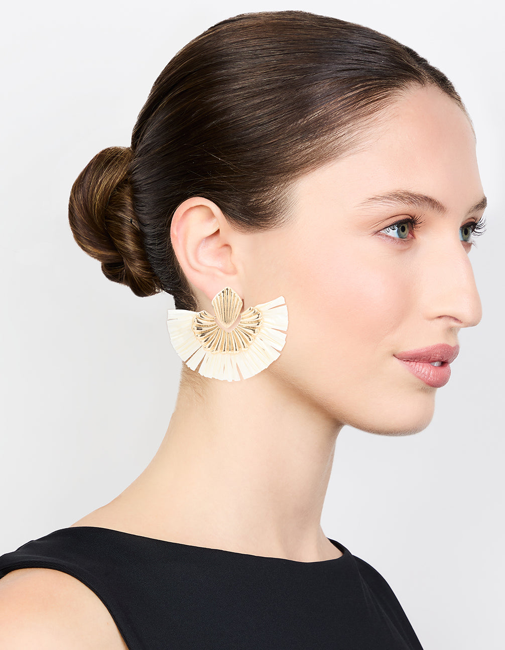 Gold Raffia Fan Stud Earrings