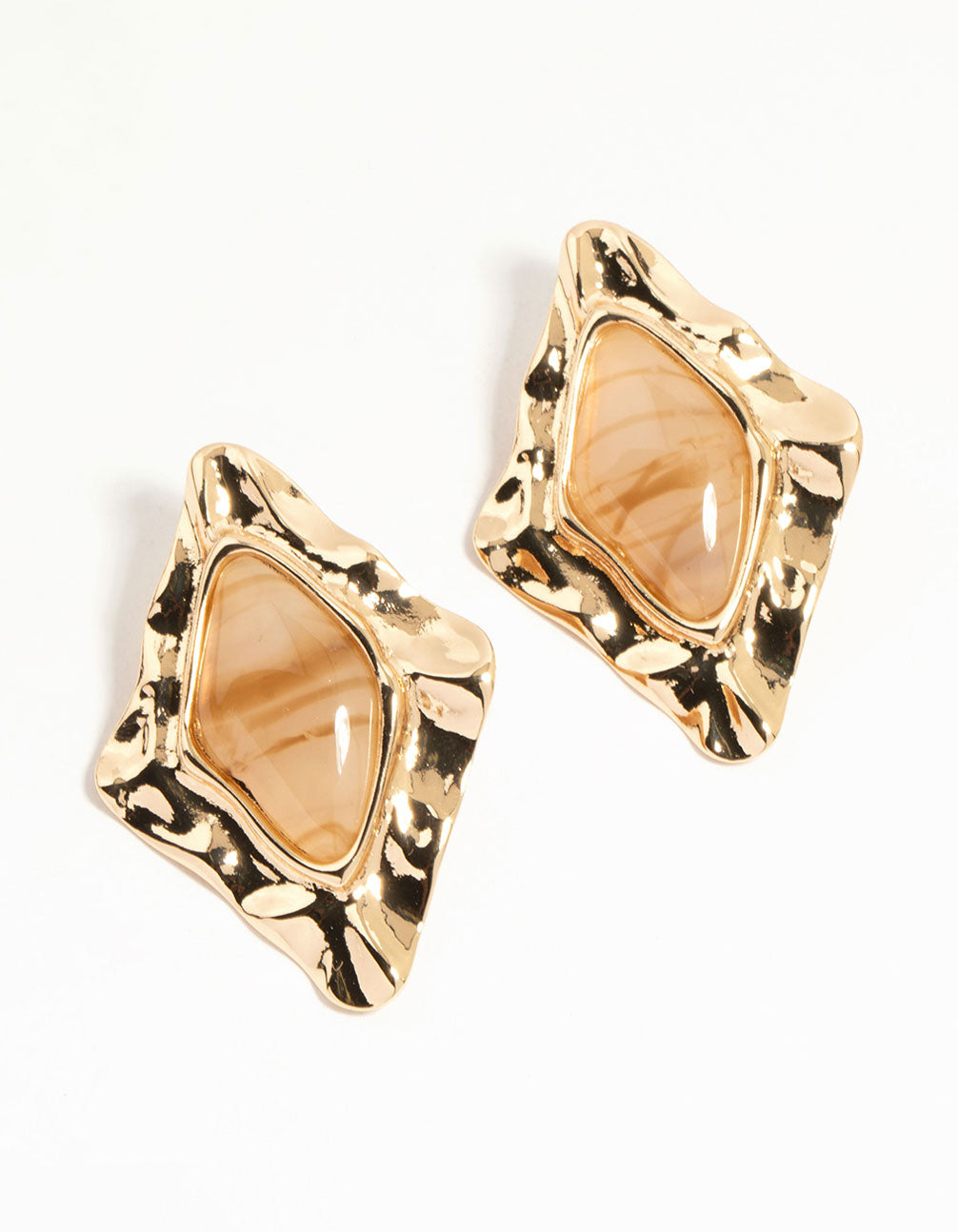 Gold Stone Molten Stud Earrings