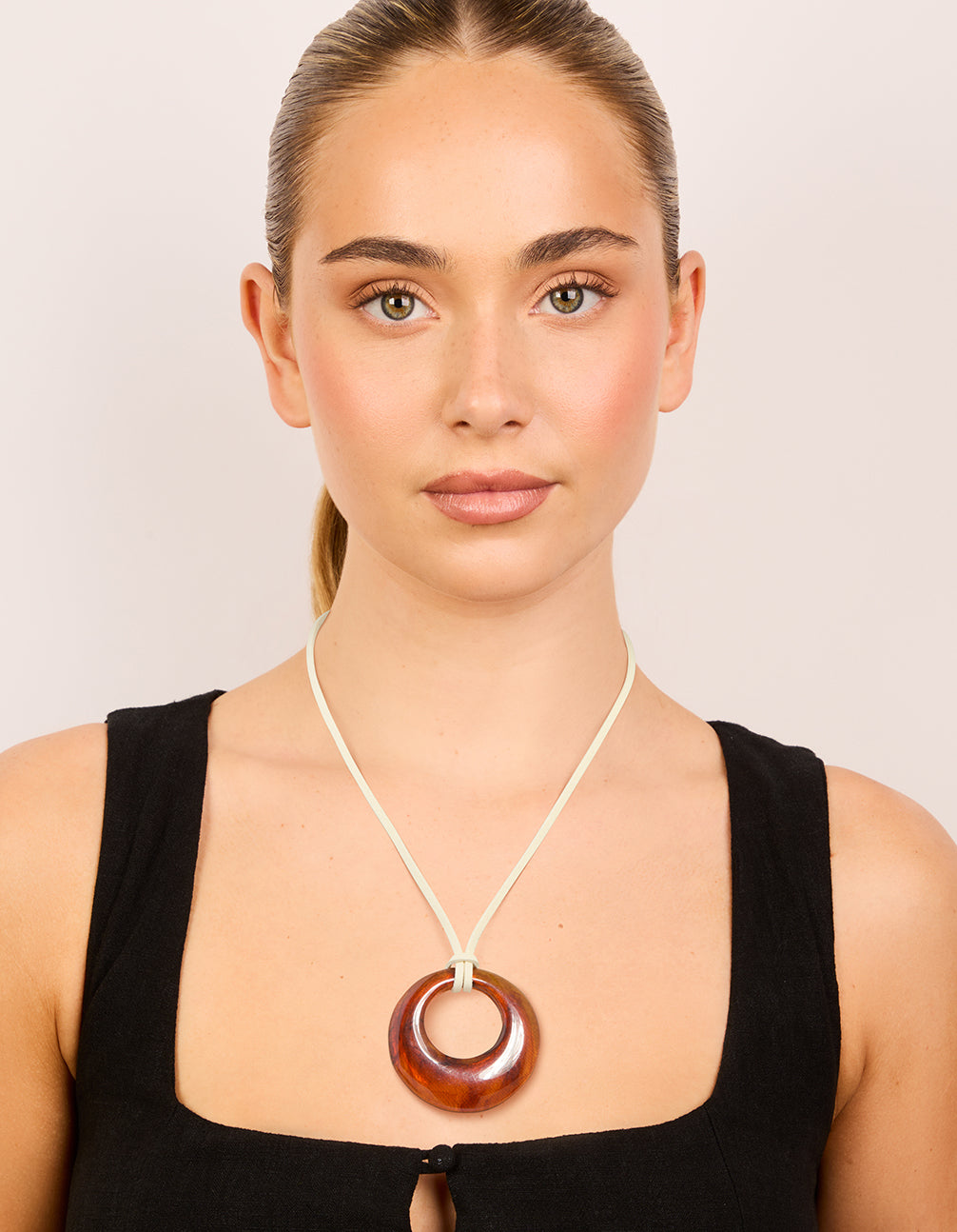 Brown Donut Pendant Cord Necklace
