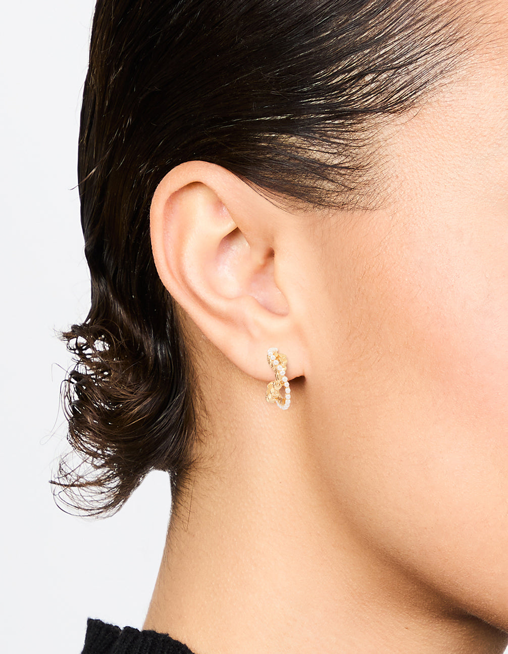 Gold Pearl Twisted Mini Huggie Earrings
