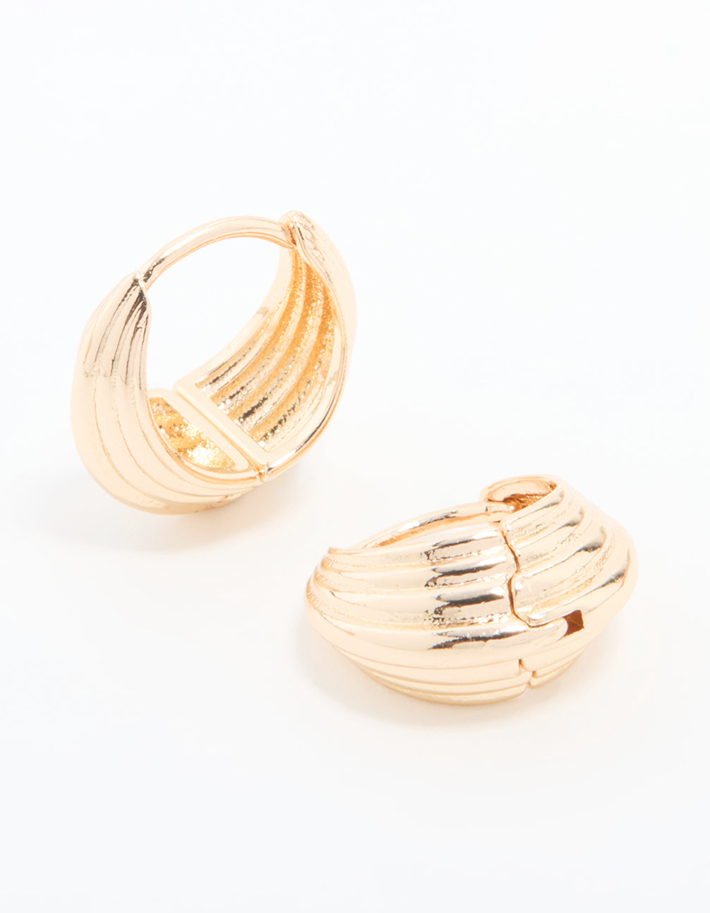 Gold Ribbed Huggie Earrings