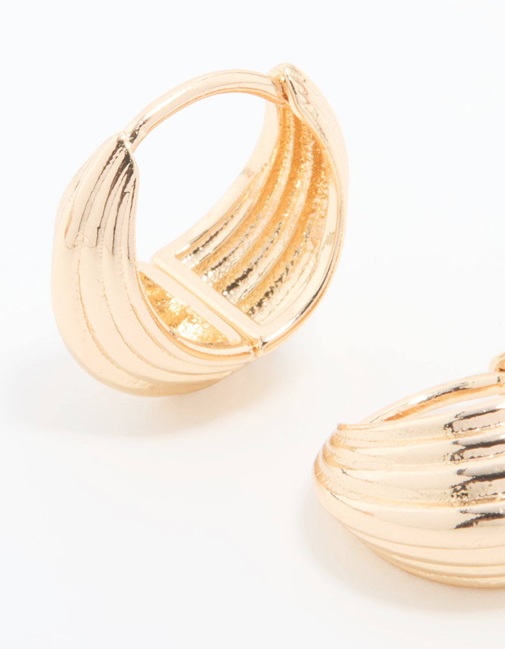 Gold Ribbed Huggie Earrings