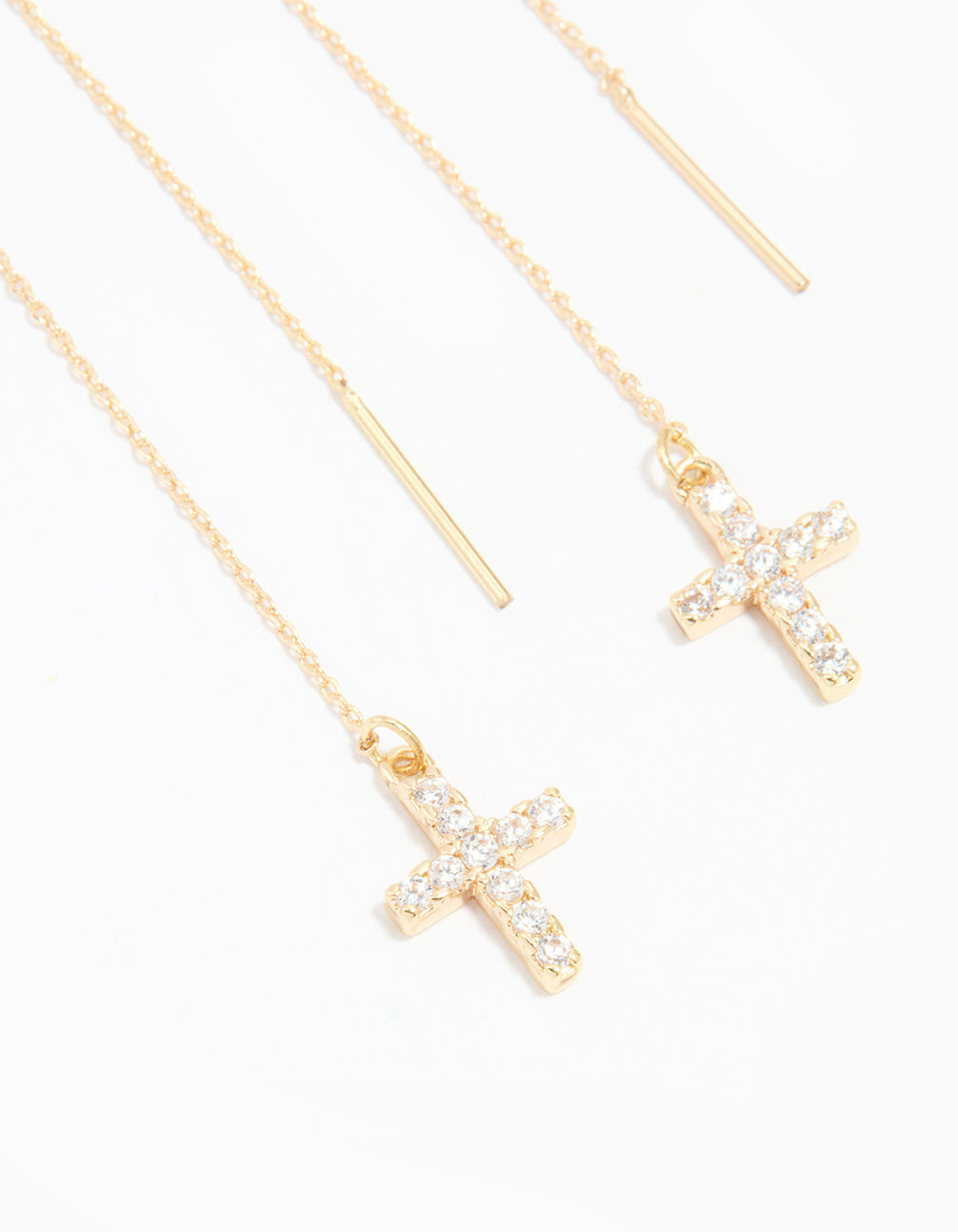 Gold Cubic Zirconia Cross Threader Earrings