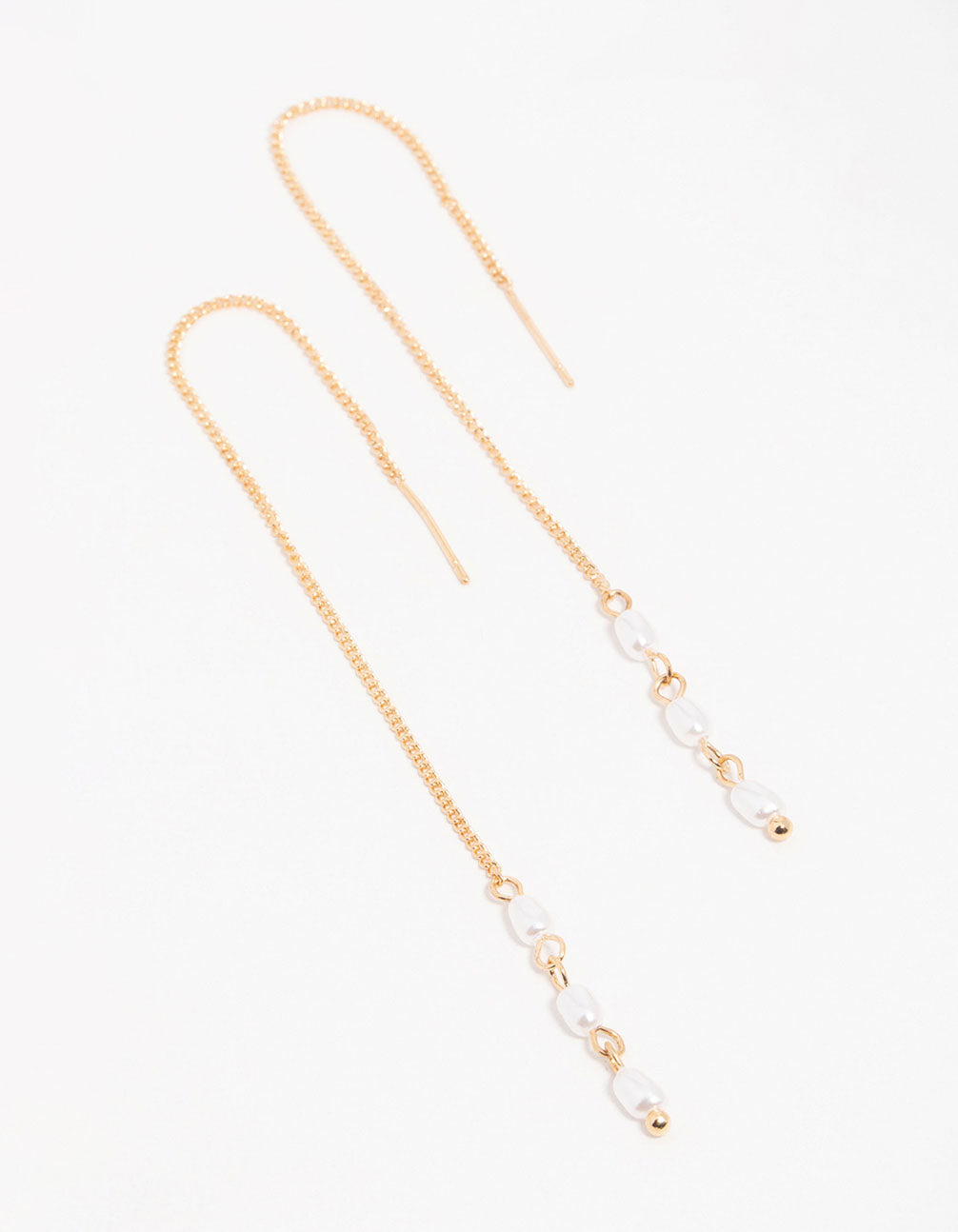 Gold Pearl Beaded Threader Earrings