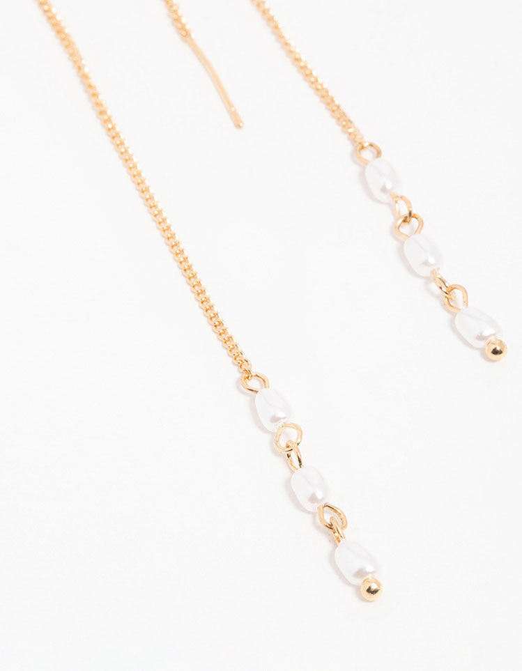 Gold Pearl Beaded Threader Earrings