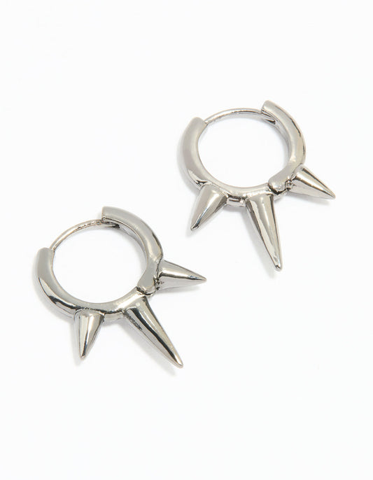 Gunmetal Triple Spike Huggie Earrings