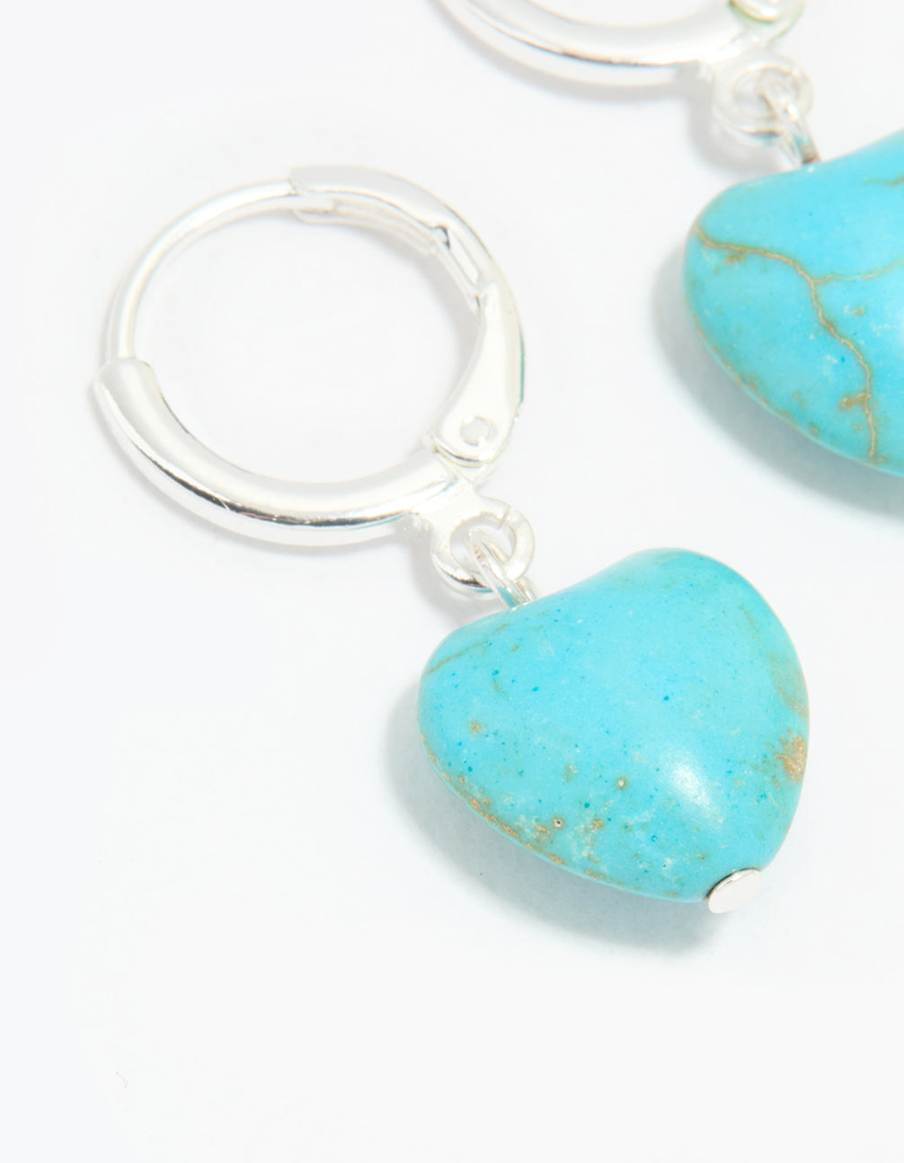 Silver Blue Semi Precious Stone Heart Huggie Earrings