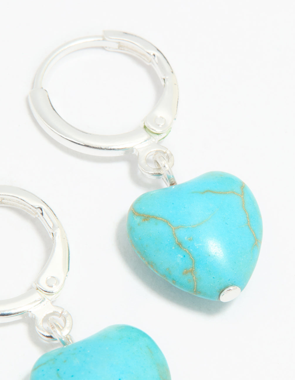 Silver Blue Semi Precious Stone Heart Huggie Earrings