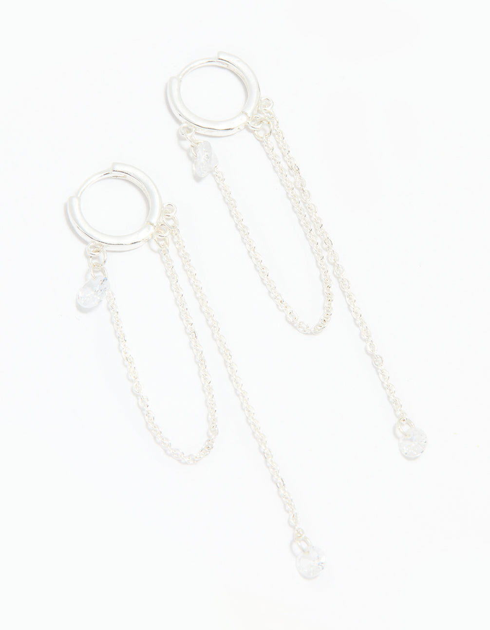 Silver Cubic Zirconia Loop Chain Huggie Earrings