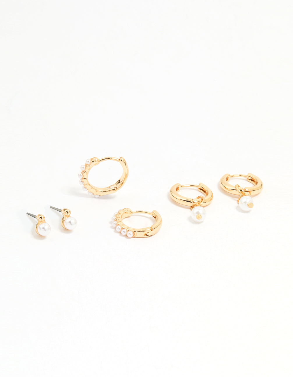 Gold Mixed Pearl Charm Huggie Earrings 3-Pack