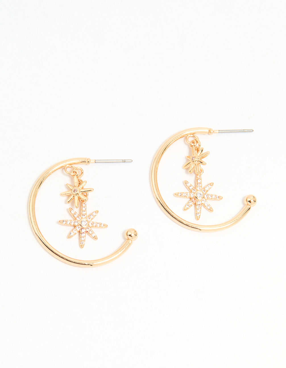 Gold Cubic Zirconia Star Charm Hoop Earrings