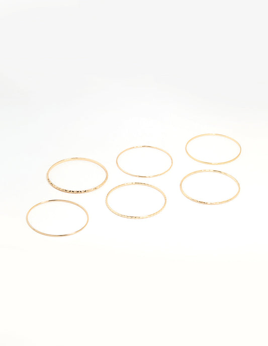 Gold Textured Thin Bangles 6-Pack