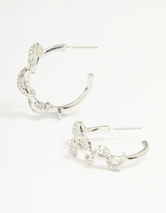 Silver Diamante Snake Hoop Earrings