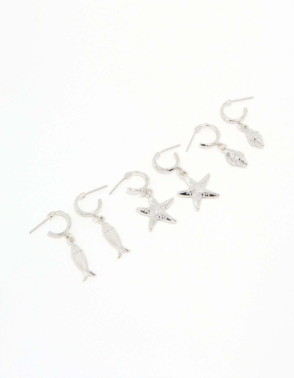 Silver Starfish & Shell Earrings 3-Pack