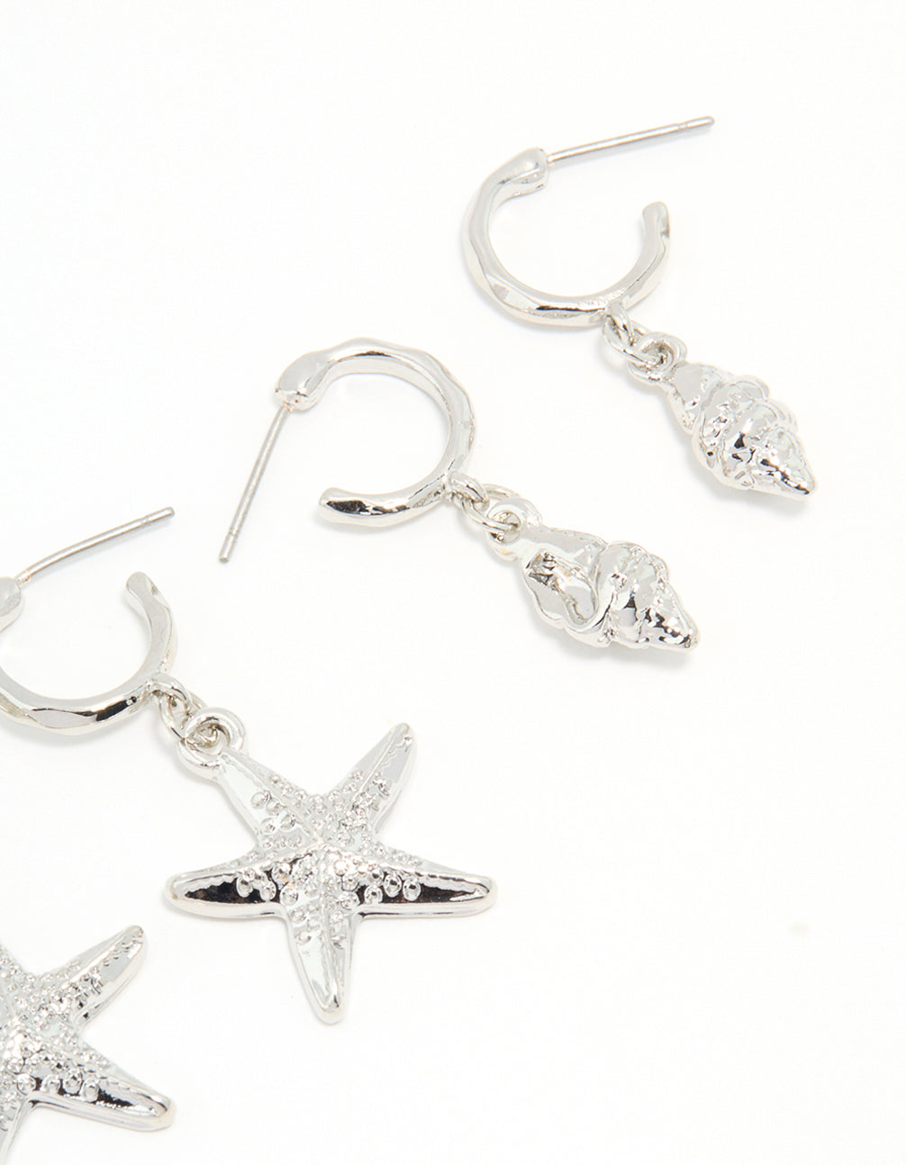 Silver Starfish & Shell Earrings 3-Pack