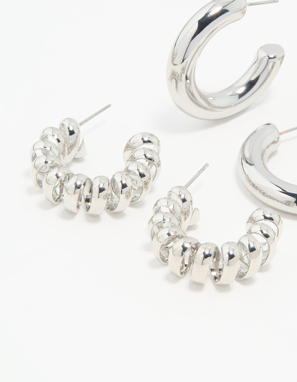 Silver Chunky & Braided Hoop Earrings 3-Pack