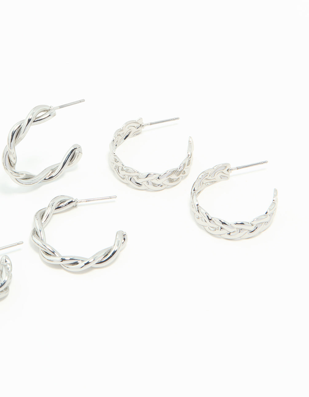 Silver Braided Hoop Earrings 3-Pack