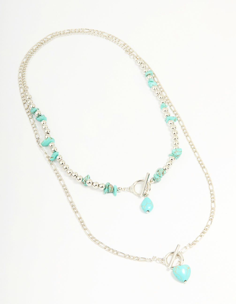 Antique Silver Turquoise T-Bar Heart Layered Necklace