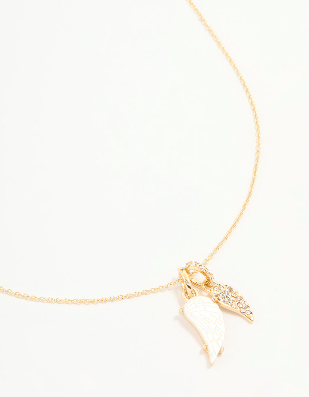Gold Plated Diamante Wing Charm Pendant Necklace
