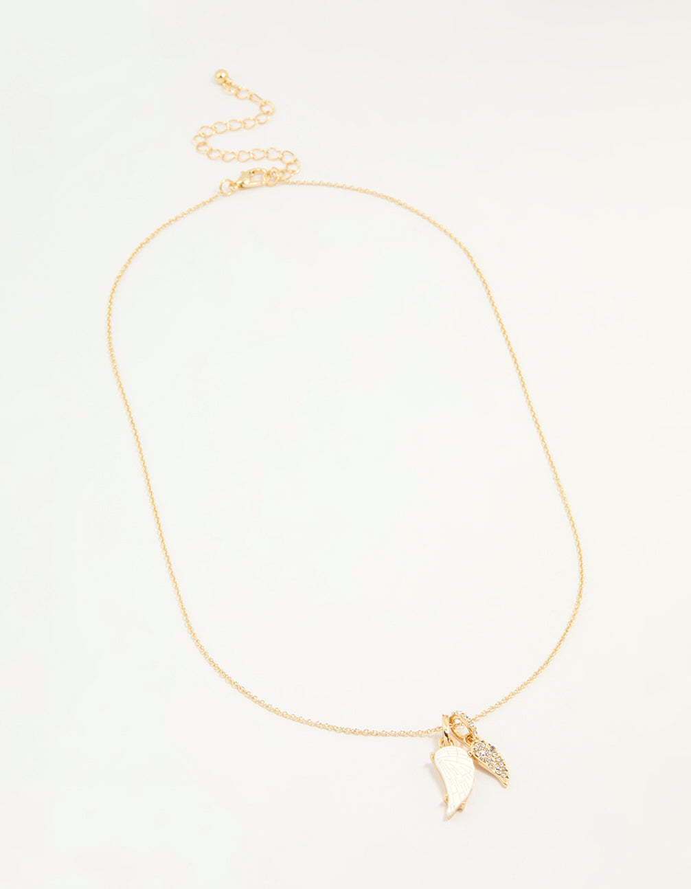 Gold Plated Diamante Wing Charm Pendant Necklace