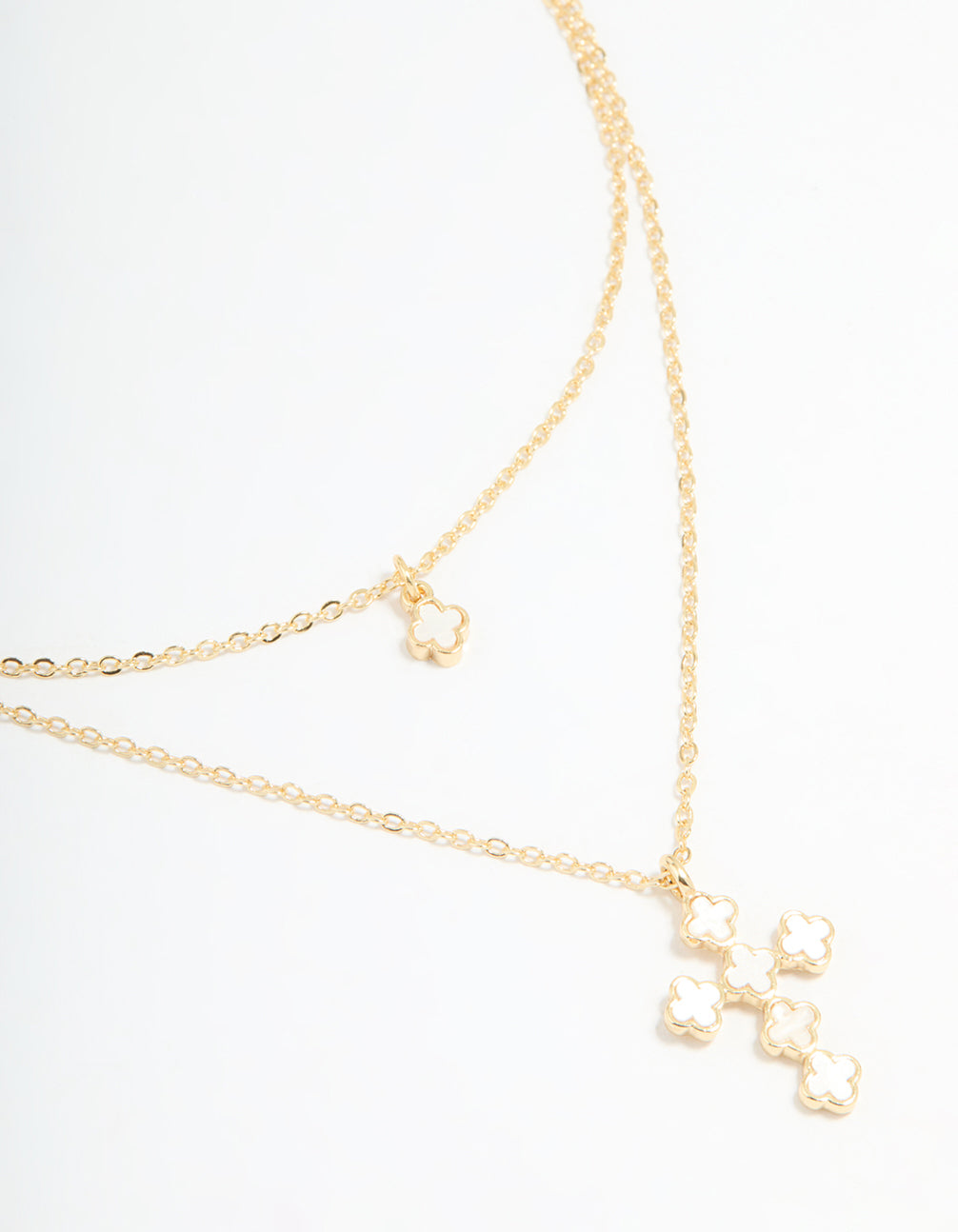 Gold Plated Flower & Cross Layered Necklace