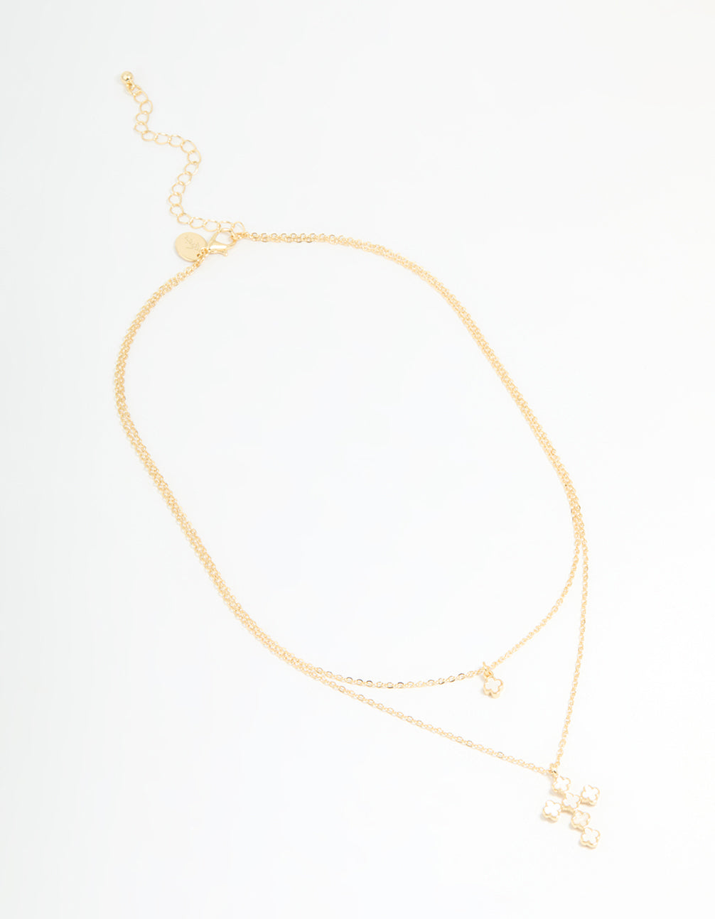 Gold Plated Flower & Cross Layered Necklace
