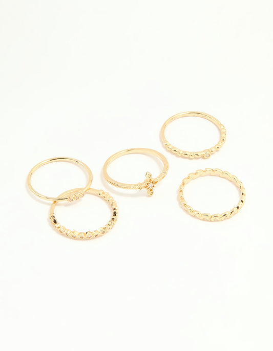 Gold Plated Dainty Cubic Zirconia Stacking Rings 5-Pack