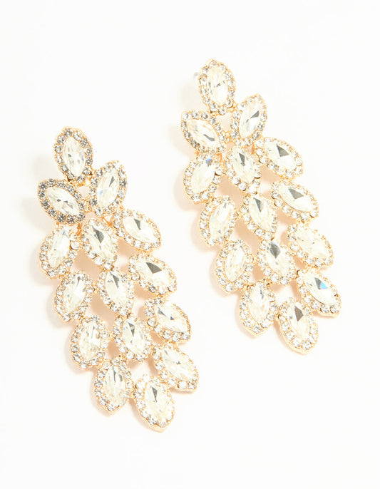Gold Diamante Marquise Statement Drop Earrings