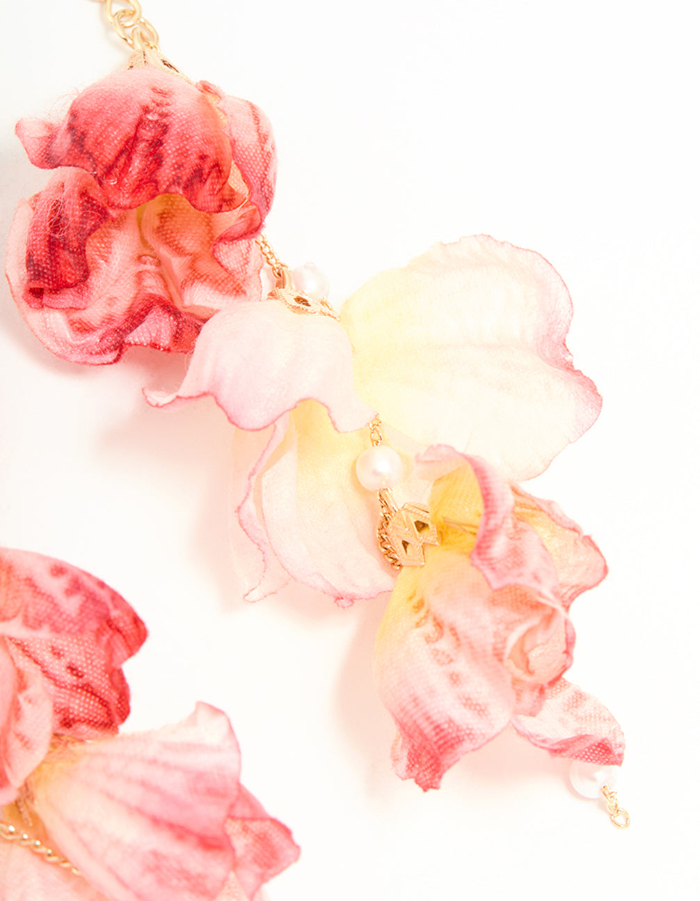 Pink Fabric Flower Drop Hook Earrings
