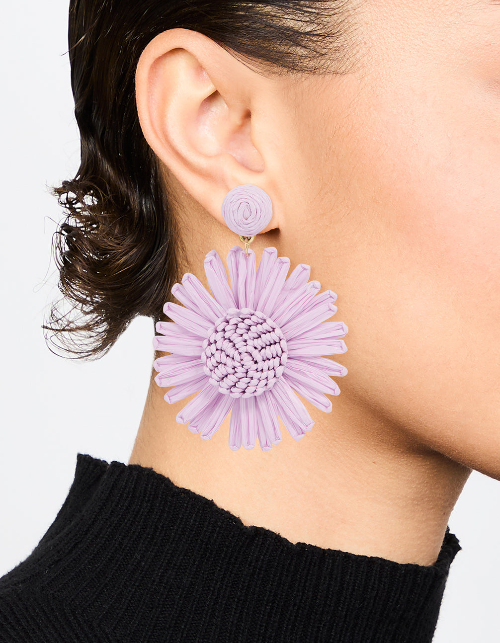 Purple Raffia Flower Drop Earrings