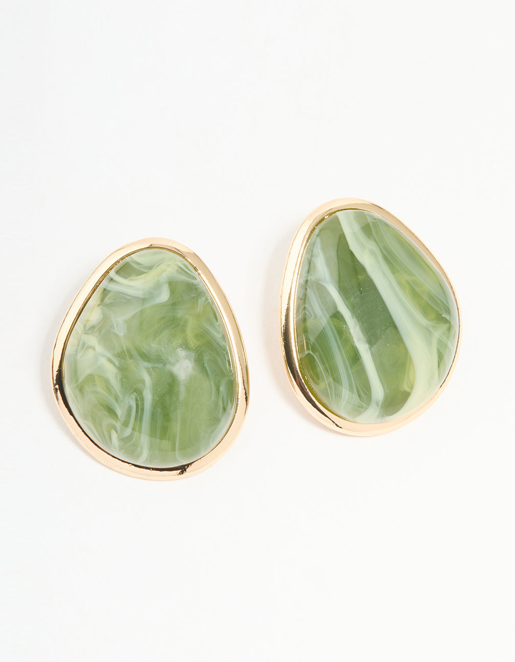 Gold Green Marble Organic Stud Earrings