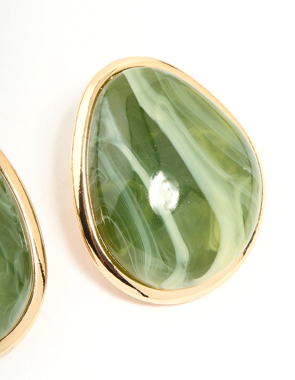 Gold Green Marble Organic Stud Earrings