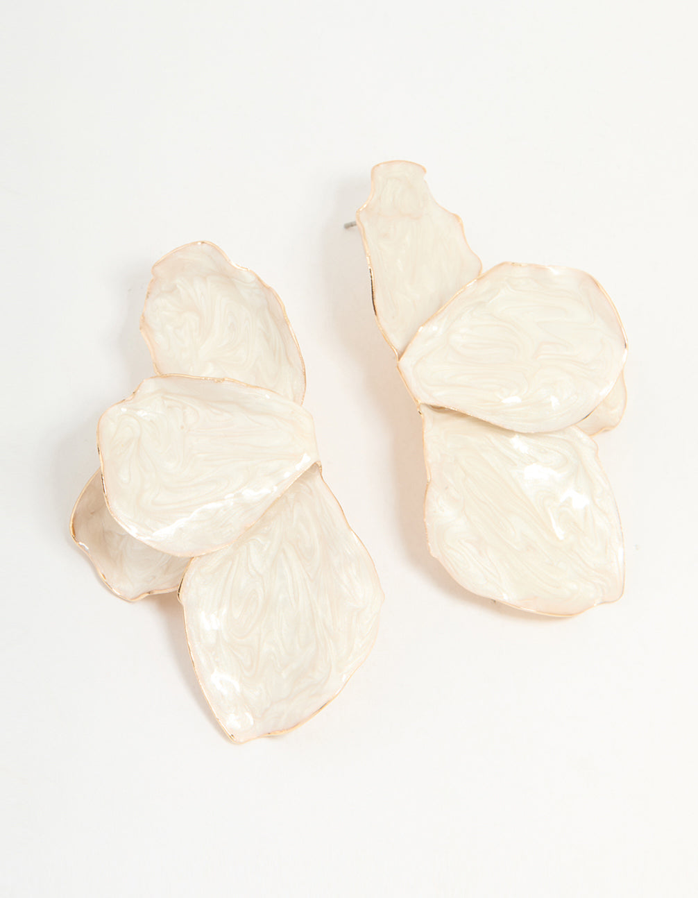 Gold Cream Enamel Organic Flower Stud Earrings
